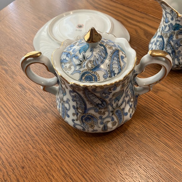 Vintage MCM Lefton 5pc Blue Paisley Design w/Gold Trim Bone China Tea Set - Picture 13 of 16